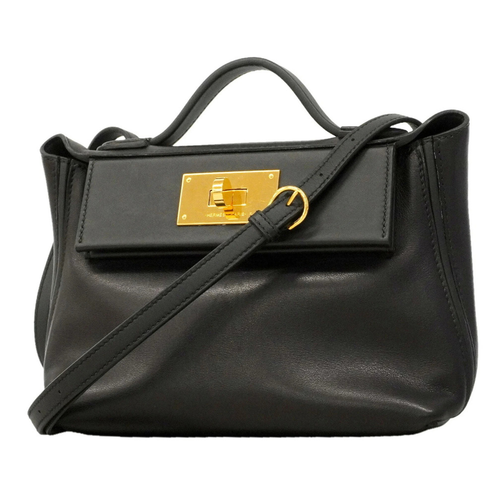 Hermes Sac 24 Swift 21 Handbag, Black, W Stamp, 2-way Bag for Women